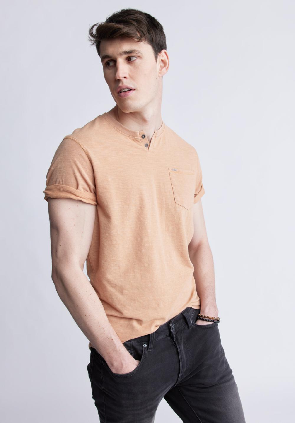 Buffalo David Bitton Kadya Short Sleeve Men's Henley Tan