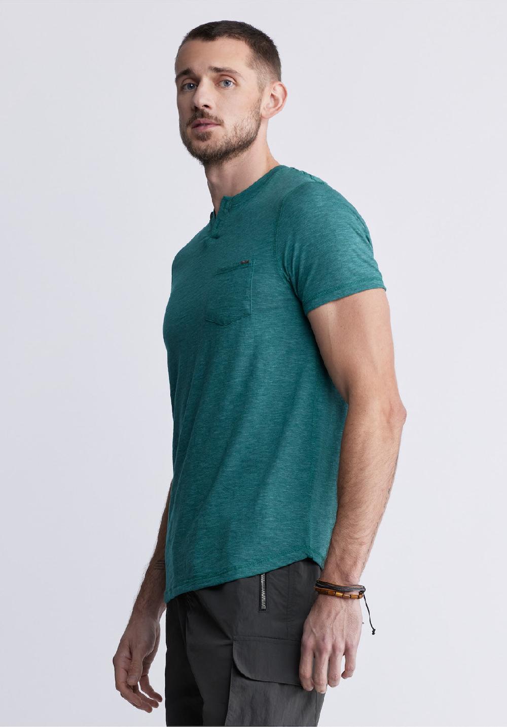 Buffalo David Bitton Kadyo Men's Pocket Henley Top In Aventurine Green