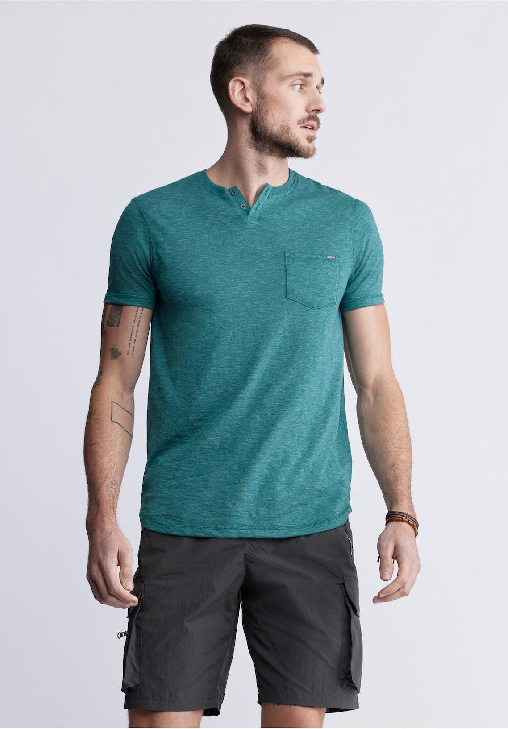 Buffalo David Bitton Kadyo Men's Pocket Henley Top In Aventurine Green