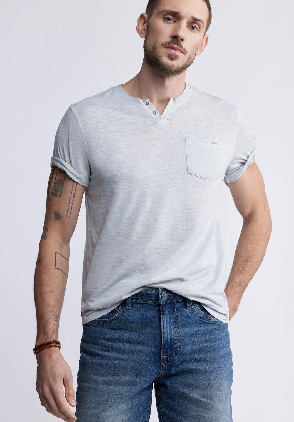 Buffalo David Bitton Kadyo Men's Pocket Henley Top In Charlie Grey