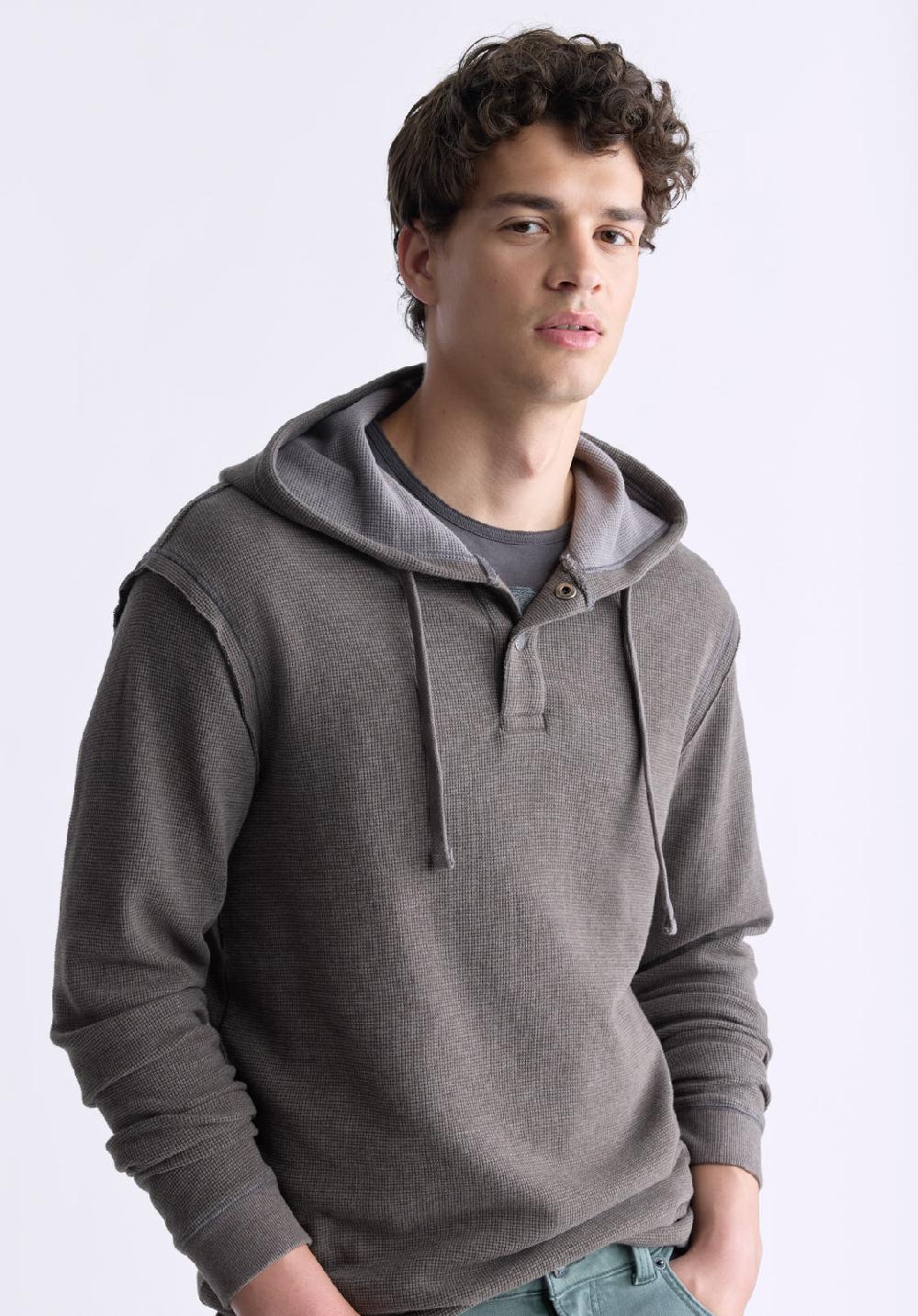 Buffalo David Bitton Kafom Men's Hooded Long-Sleeve Top Chocolate