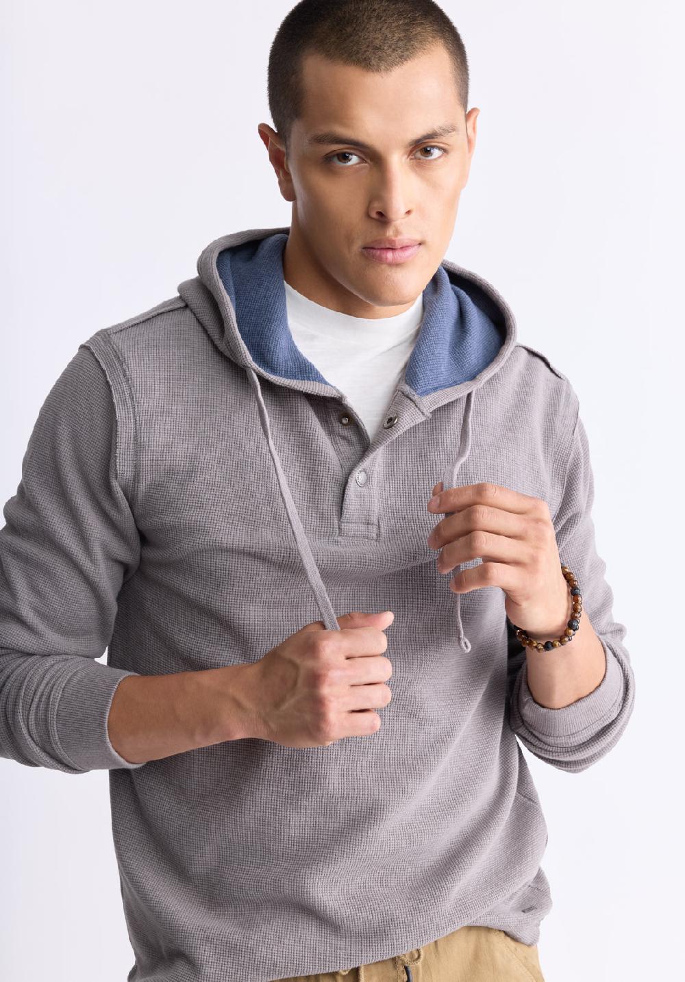 Buffalo David Bitton Kafom Men's Hooded Long-Sleeve Top Sky Grey
