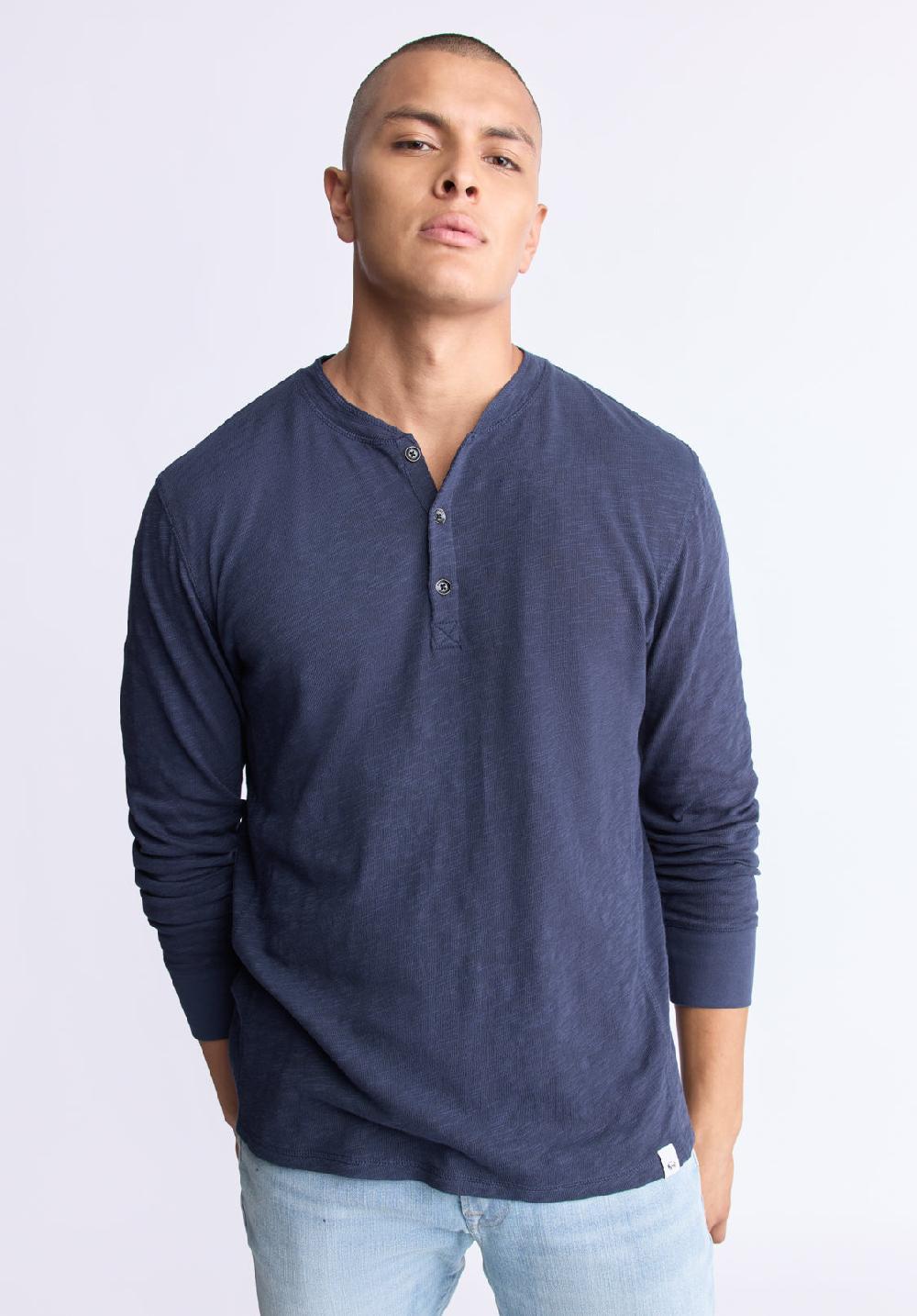 Buffalo David Bitton Kandid Men's Long-Sleeve Henley Top Midnight Blue