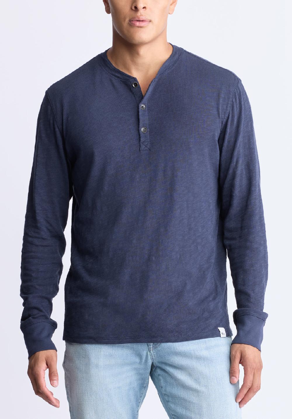 buffalo david bitton Kandid Men's Long-Sleeve Henley Top Midnight blue