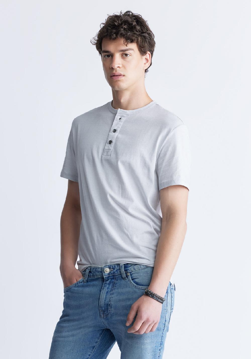 Buffalo David Bitton Kandy Men's Short Sleeve Henley Light Grey
