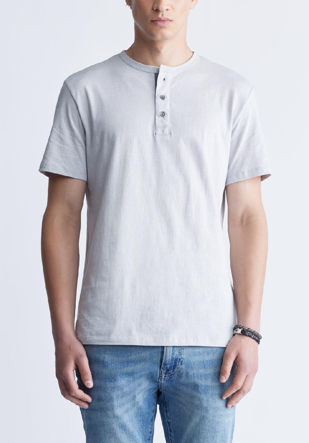 Buffalo David Bitton Kandy Men's Short Sleeve Henley Light Grey