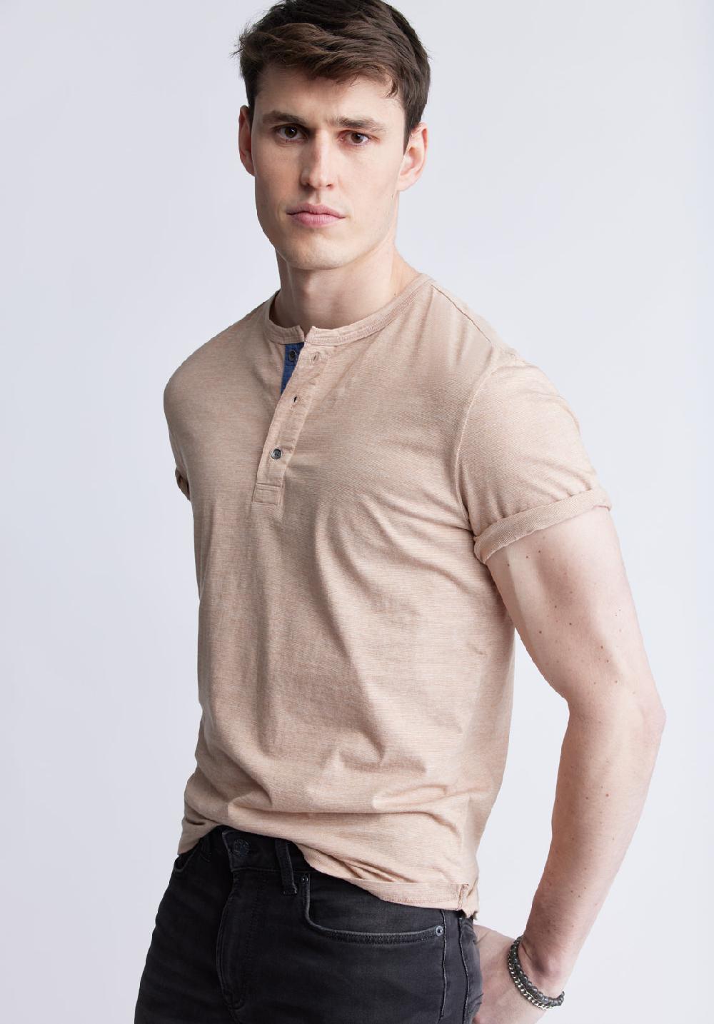 Buffalo David Bitton Kandy Men's Short Sleeve Henley Tan
