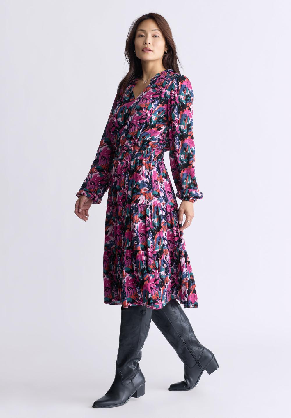 Buffalo David Bitton Karrigan Women's Long-Sleeved Midi Dress Pink Floral