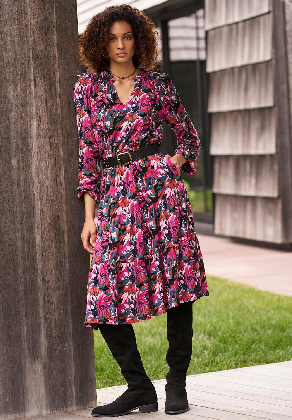 Buffalo David Bitton Karrigan Women's Long-Sleeved Midi Dress Pink Floral