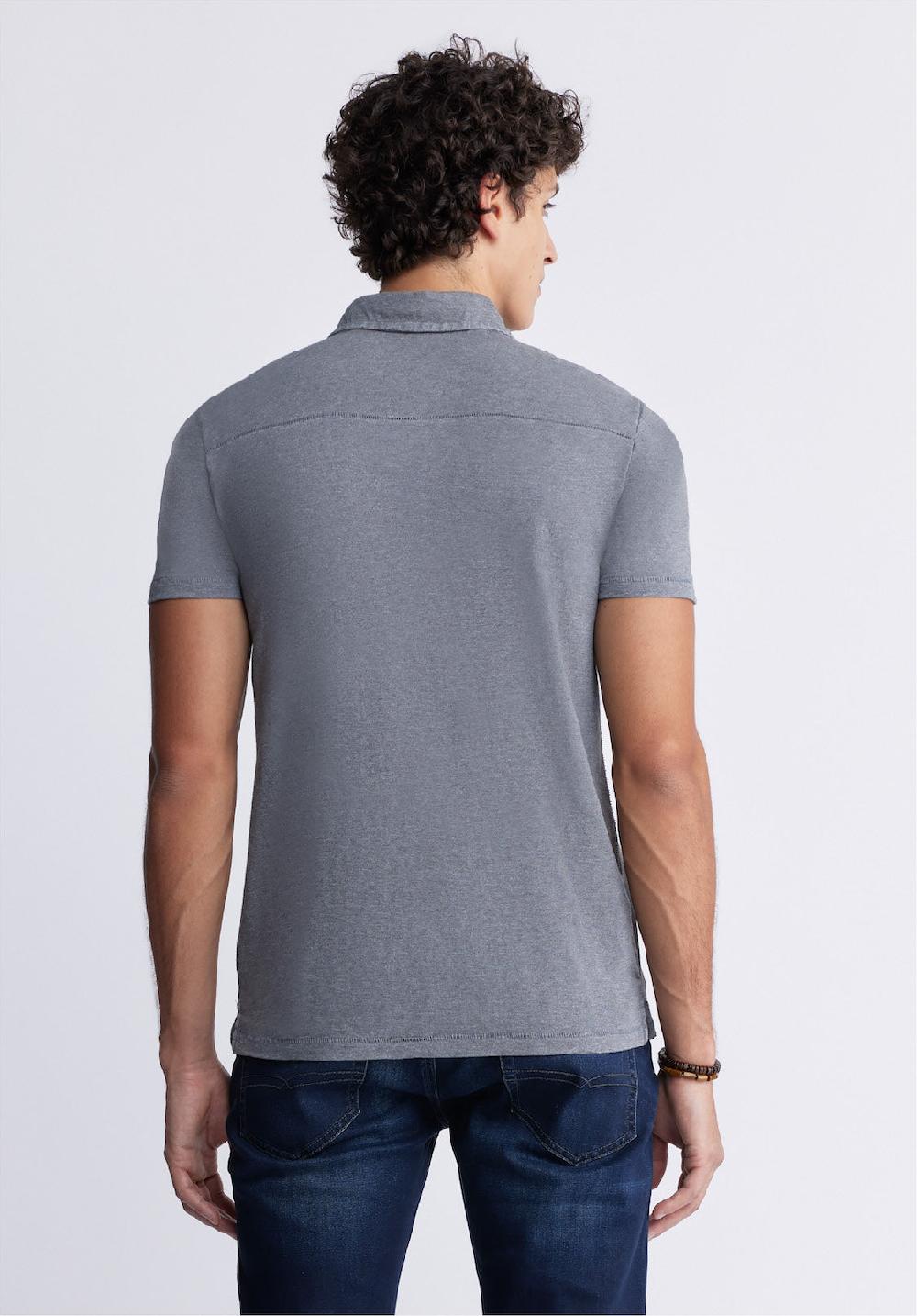 Buffalo David Bitton Kasper Men's Short Sleeve Polo In Charcoal Grey