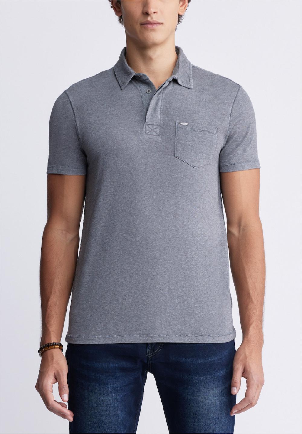 buffalo david bitton Kasper Men's Short Sleeve Polo in Charcoal Grey