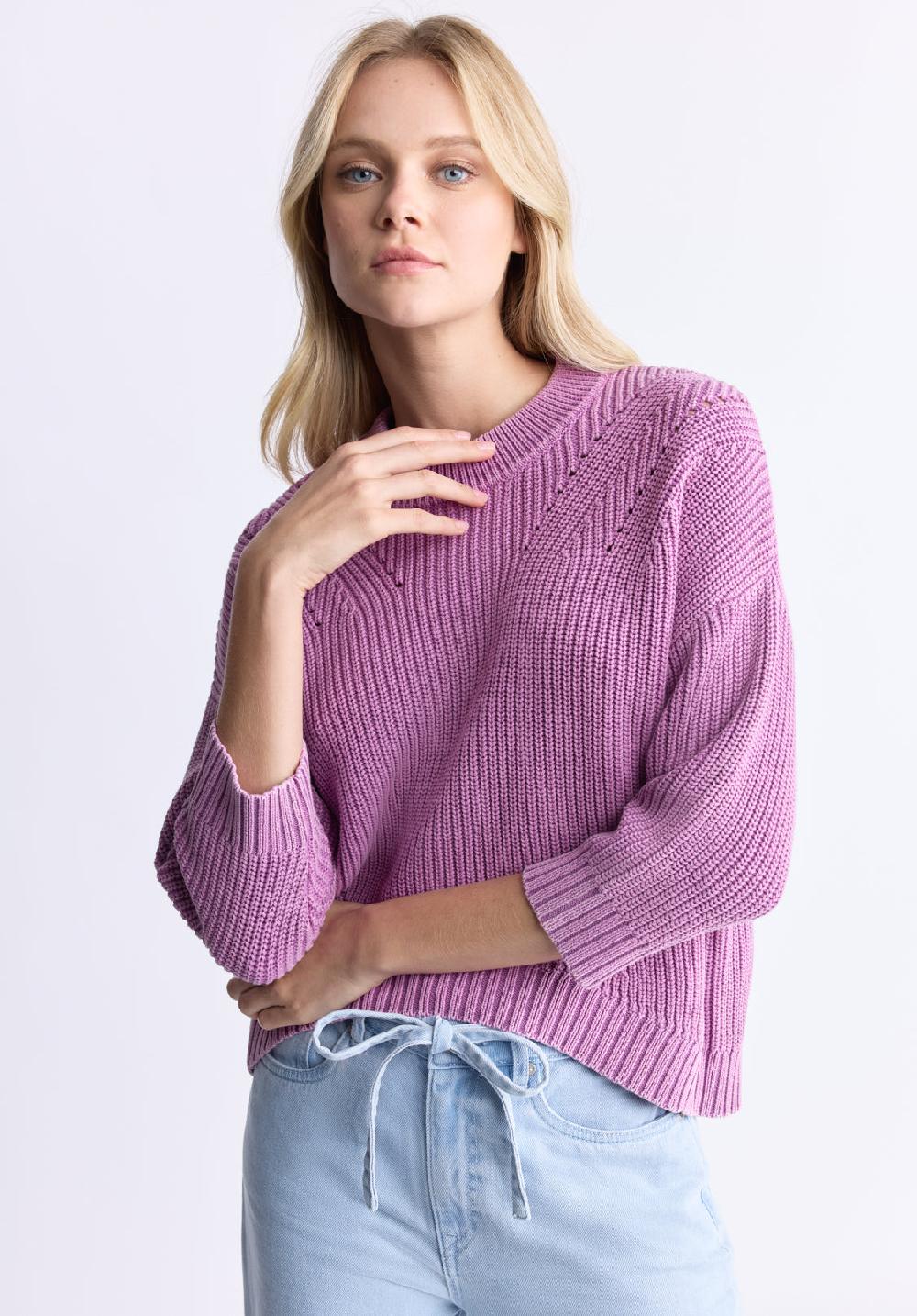 Buffalo David Bitton Kassanda Women's 3/4 Sleeve Knit Sweater Purple