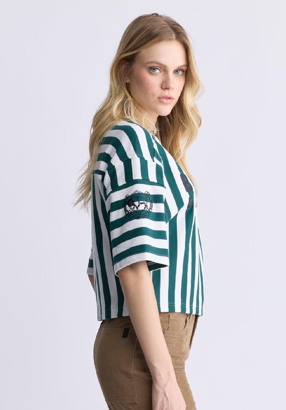 Buffalo David Bitton Kenza Women's Cropped Stripped T-Shirt White & Green
