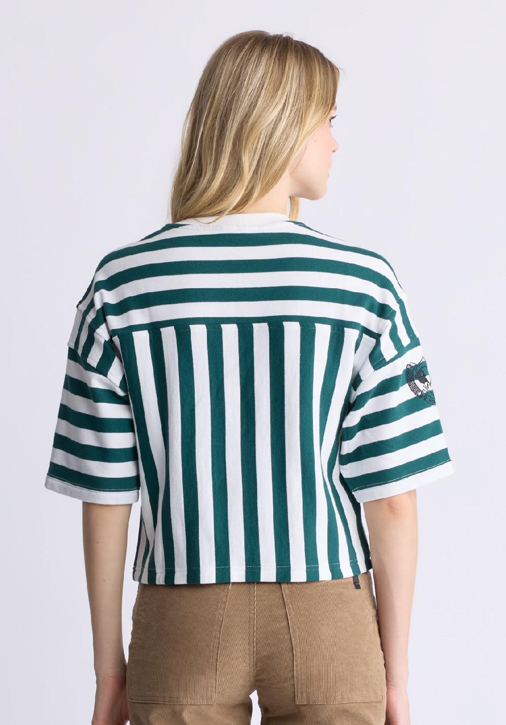 Buffalo David Bitton Kenza Women's Cropped Stripped T-Shirt White & Green