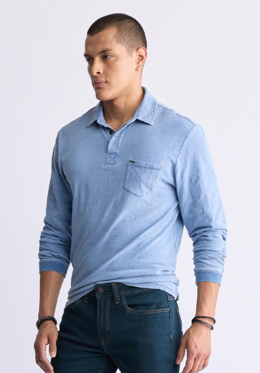 Buffalo David Bitton Kimmy Men's Long-Sleeve Polo With Pocket Blue