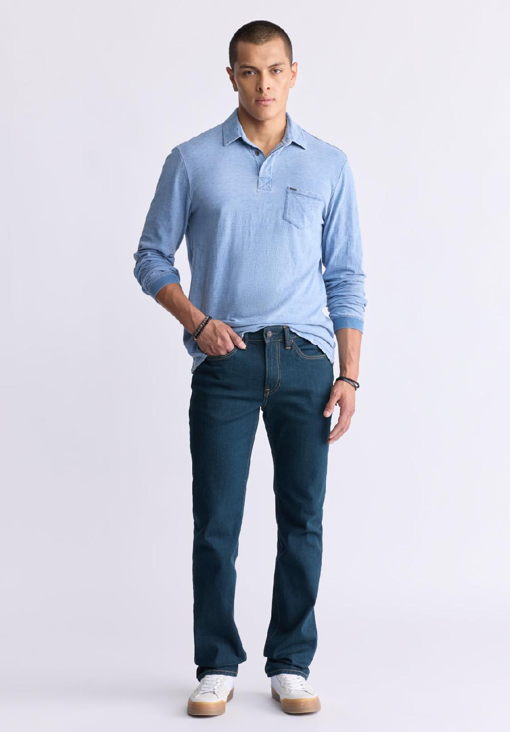 Buffalo David Bitton Kimmy Men's Long-Sleeve Polo With Pocket Blue