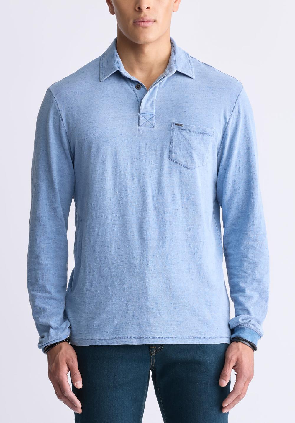 buffalo david bitton Kimmy Men's Long-Sleeve Polo with Pocket Blue