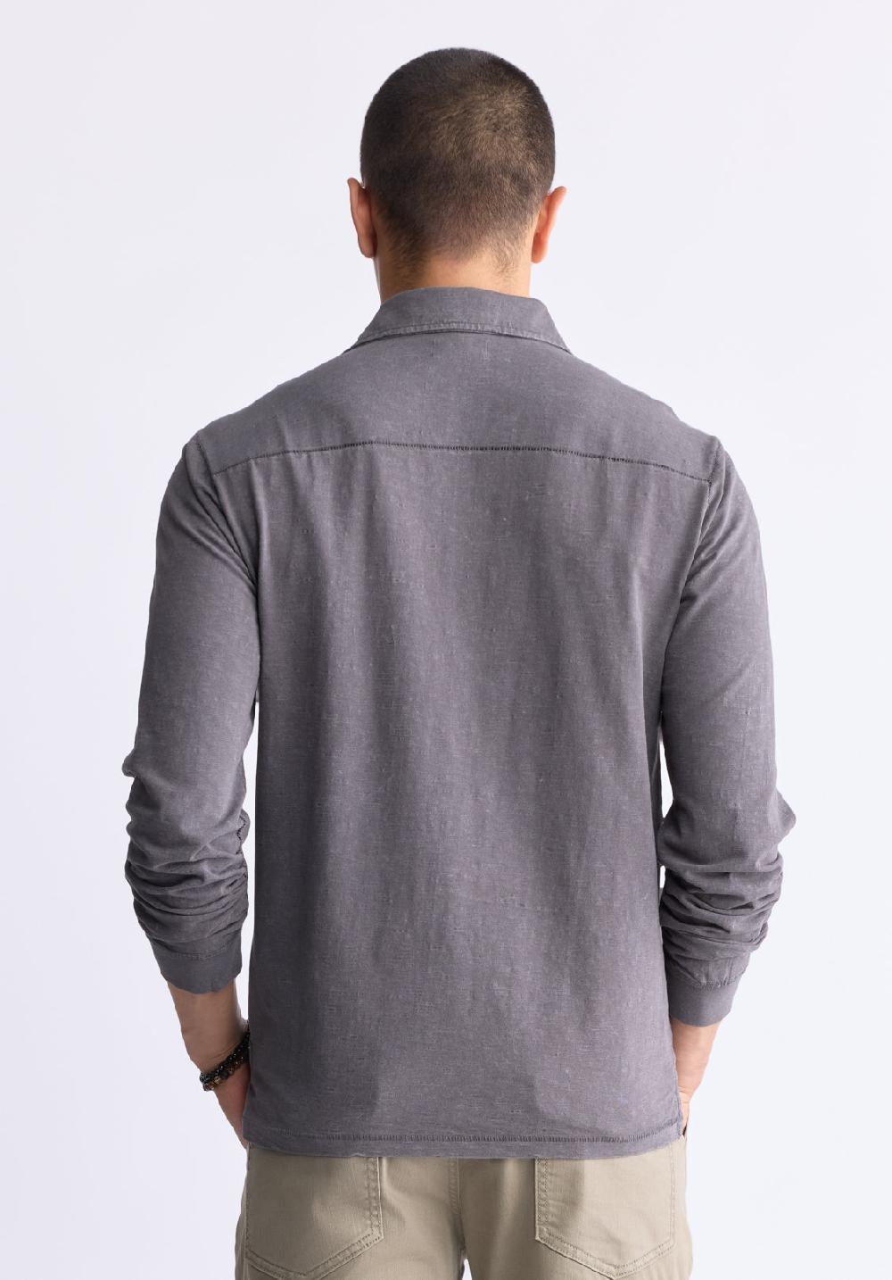 Buffalo David Bitton Kimmy Men's Long-Sleeve Polo With Pocket Charcoal