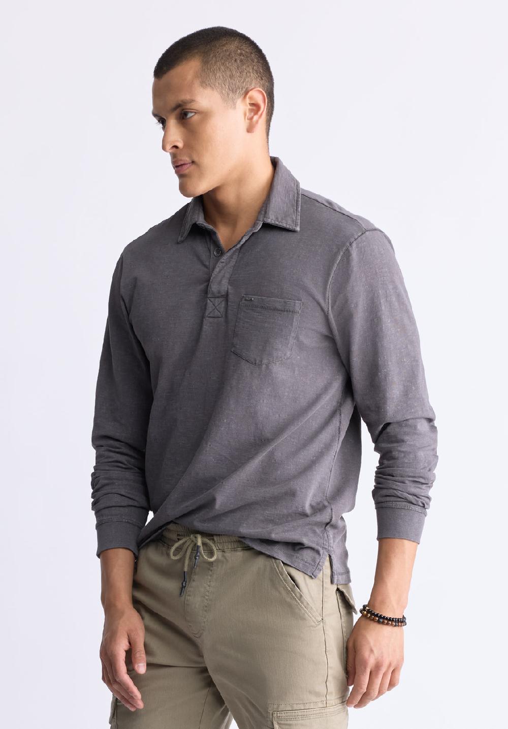 Buffalo David Bitton Kimmy Men's Long-Sleeve Polo With Pocket Charcoal