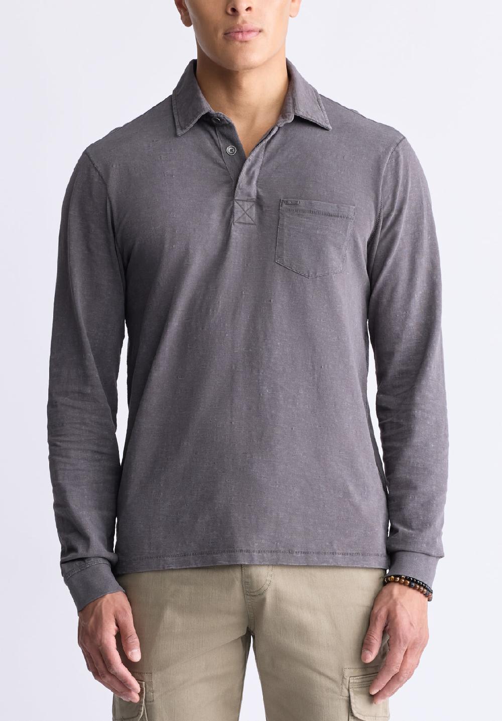 buffalo david bitton Kimmy Men's Long-Sleeve Polo with Pocket Charcoal