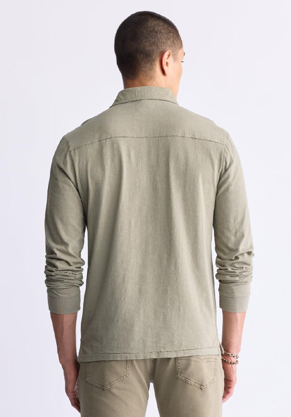 Buffalo David Bitton Kimmy Men's Long-Sleeve Polo With Pocket Rain Forest