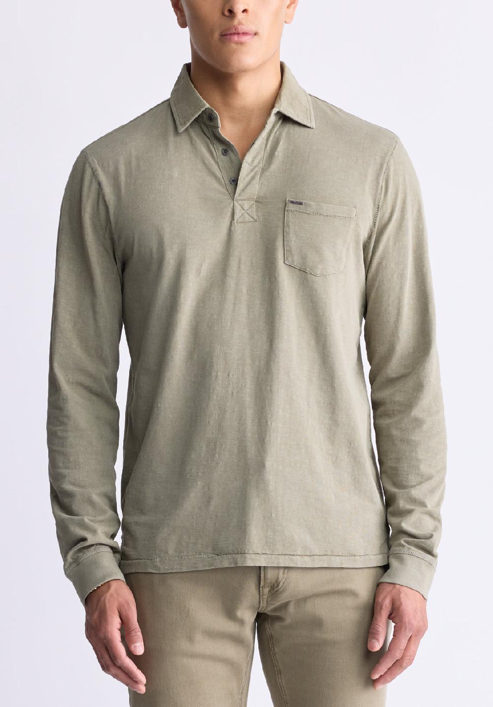 buffalo david bitton Kimmy Men's Long-Sleeve Polo with Pocket Rain Forest