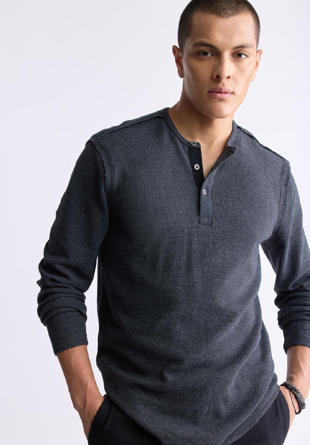 Buffalo David Bitton Kipato Men's Long-Sleeve Henley Top Black