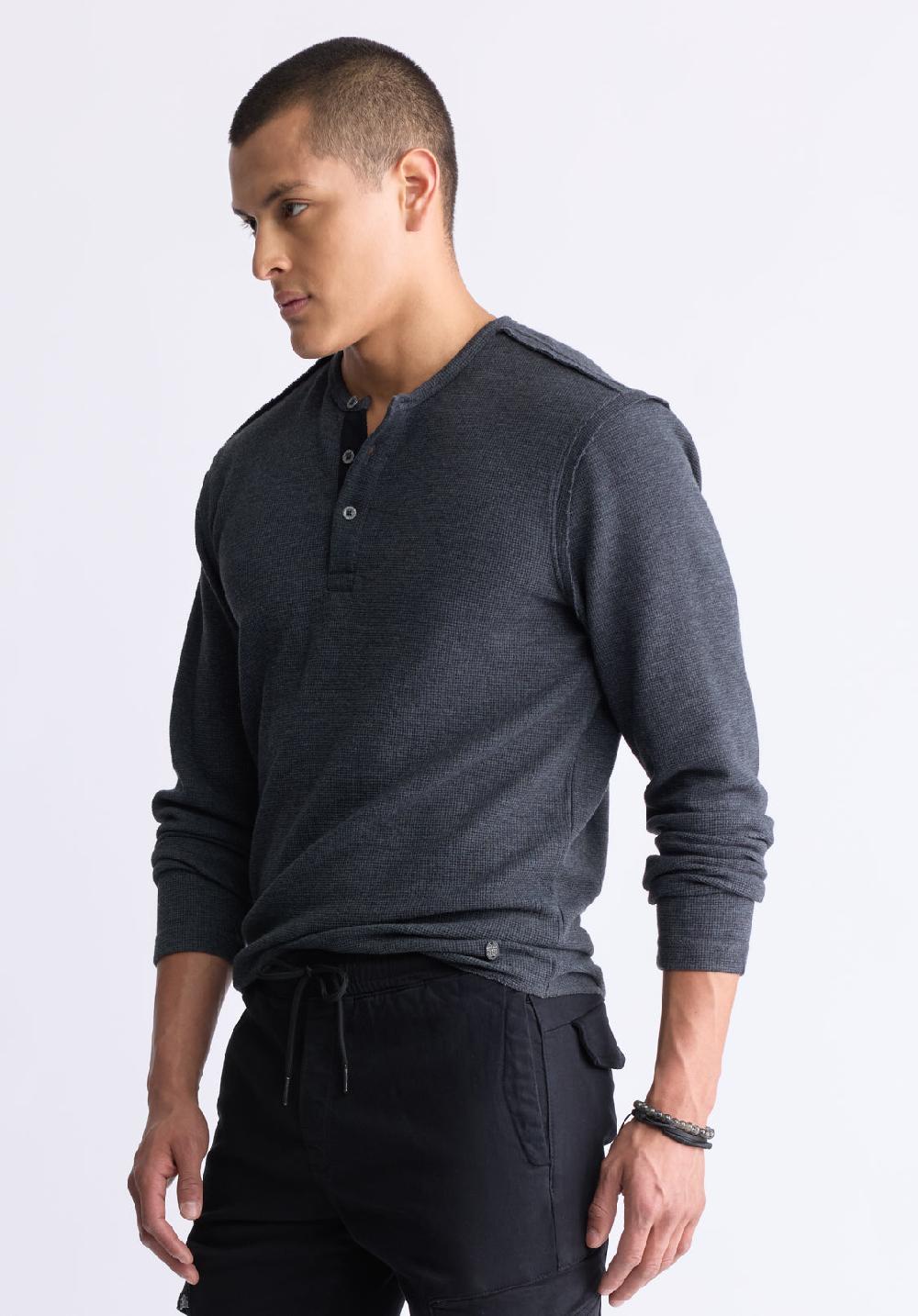 Buffalo David Bitton Kipato Men's Long-Sleeve Henley Top Black