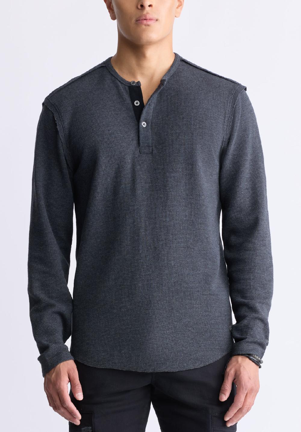 buffalo david bitton Kipato Men's Long-Sleeve Henley Top Black