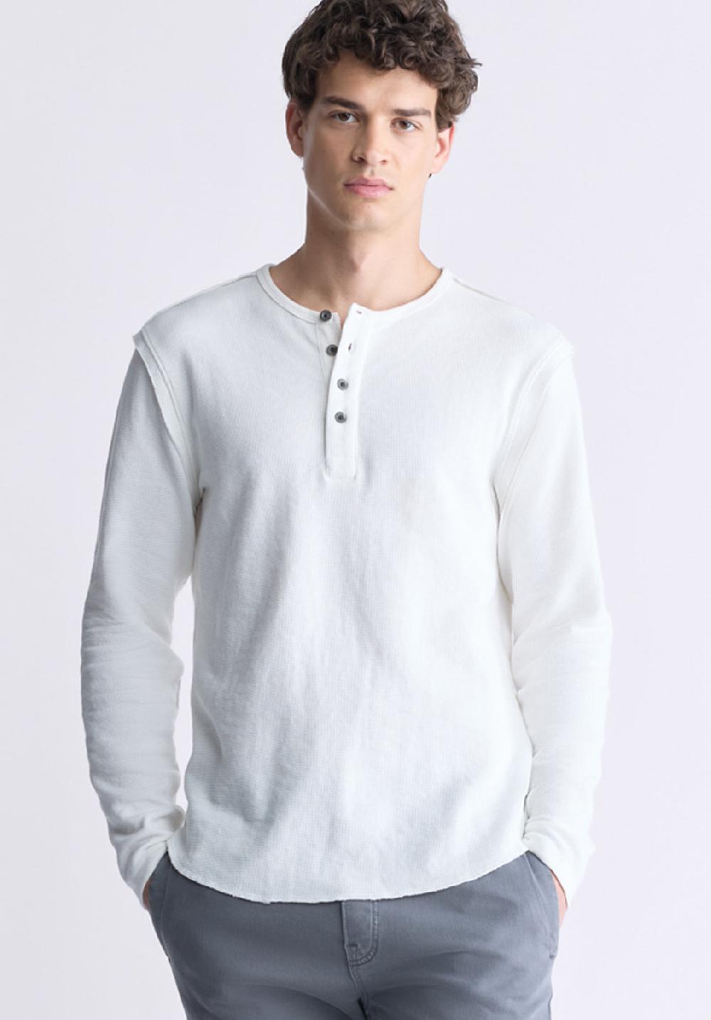 Buffalo David Bitton Kipato Men's Long-Sleeve Henley Top White