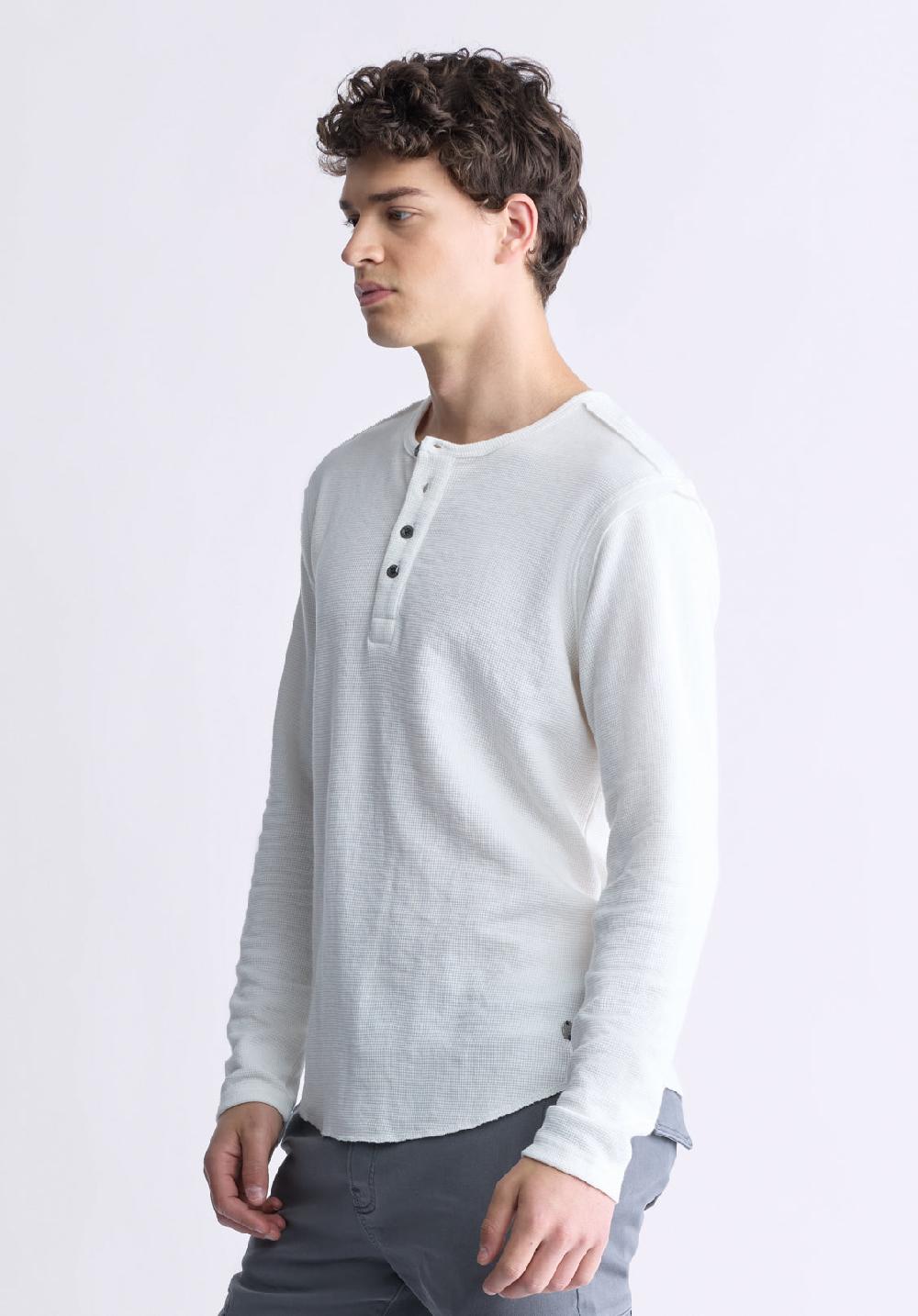 Buffalo David Bitton Kipato Men's Long-Sleeve Henley Top White