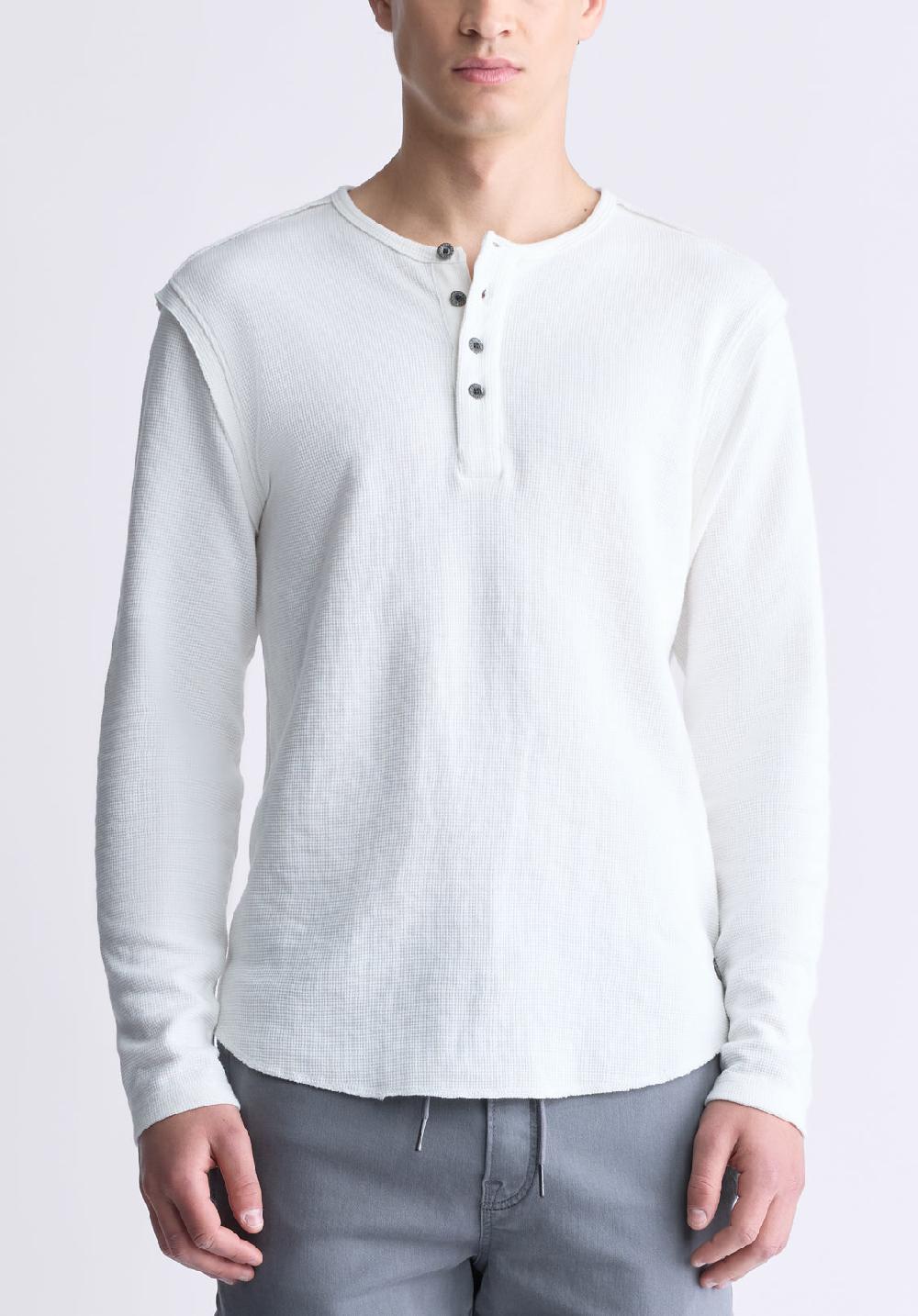 buffalo david bitton Kipato Men's Long-Sleeve Henley Top White