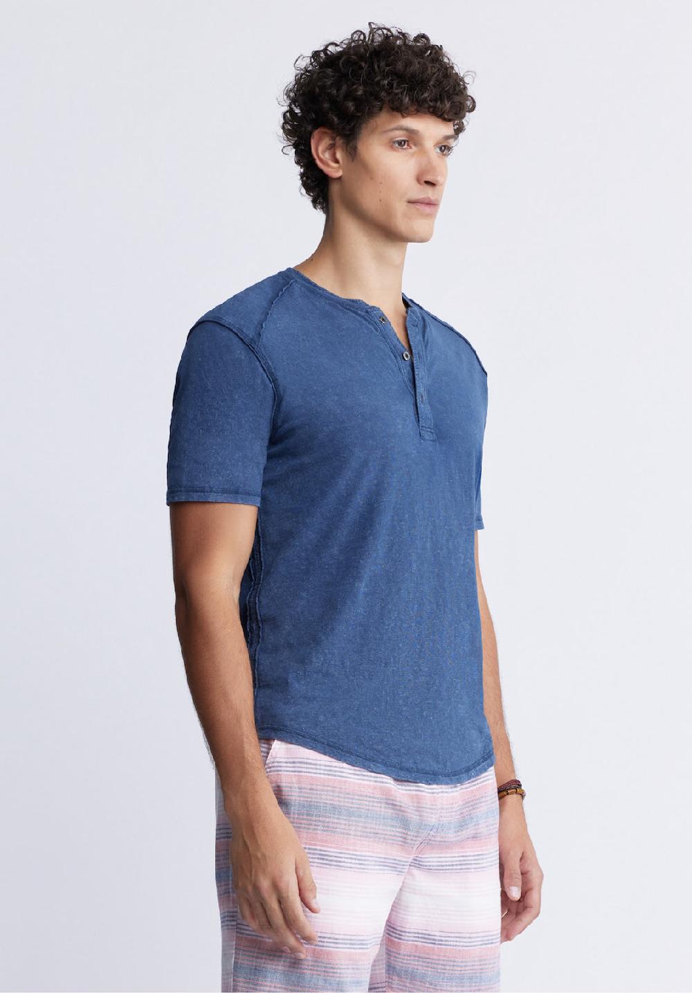 Buffalo David Bitton Kitte Men's Henley T-shirt In Whale Blue