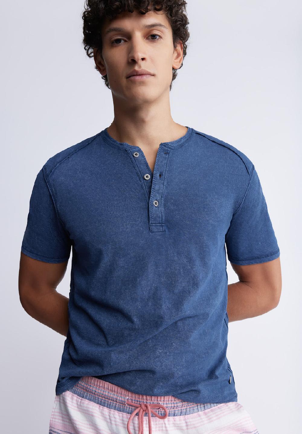 Buffalo David Bitton Kitte Men's Henley T-shirt In Whale Blue