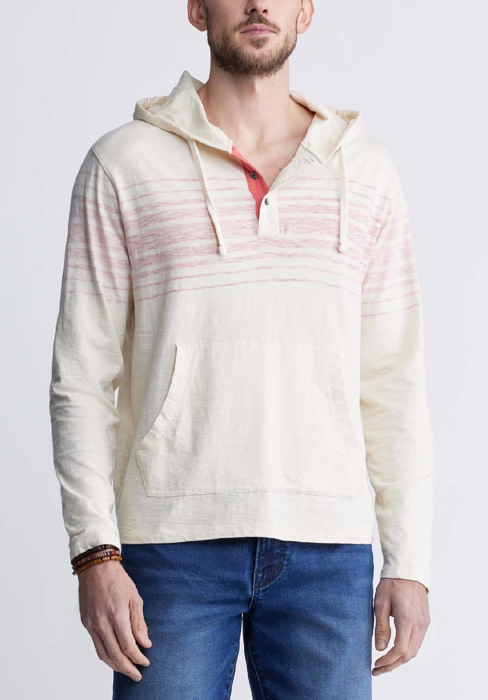 buffalo david bitton Kupid Men's Striped Hoodie in Whitecap Grey