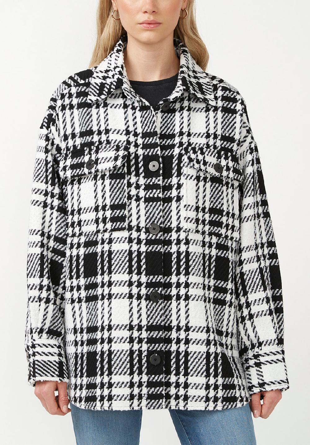 buffalo david bitton Liesel Women's Shacket in Black & White Glen Plaid
