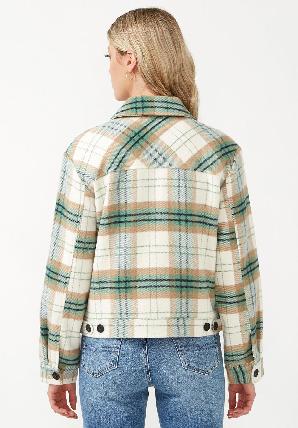 Buffalo David Bitton Lissandra Women's Cropped Shacket In Cream Green Plaid