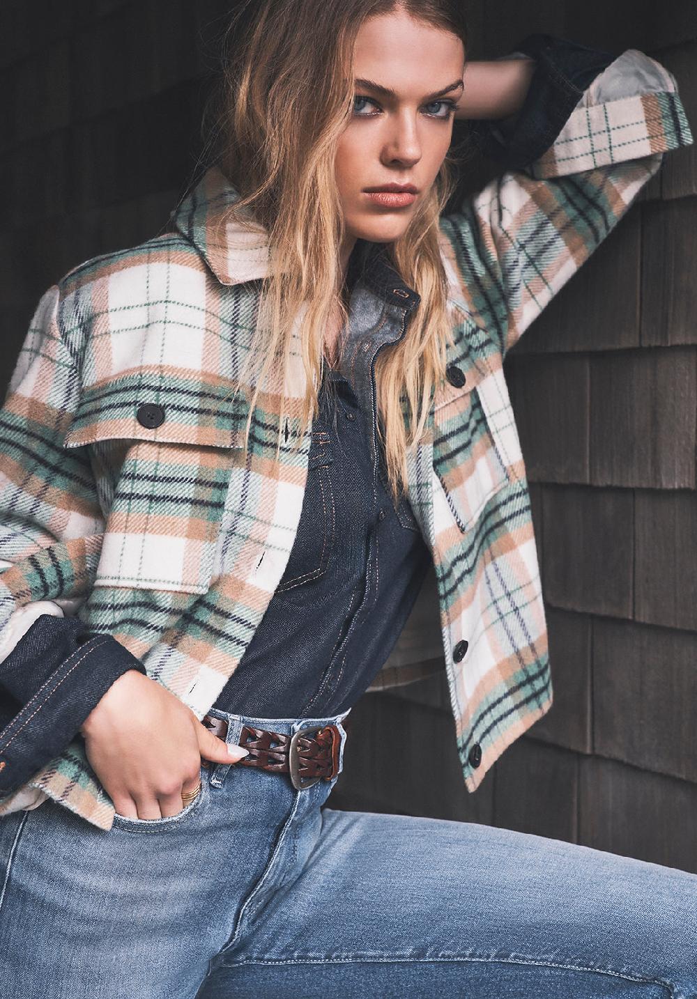 Buffalo David Bitton Lissandra Women's Cropped Shacket In Cream Green Plaid