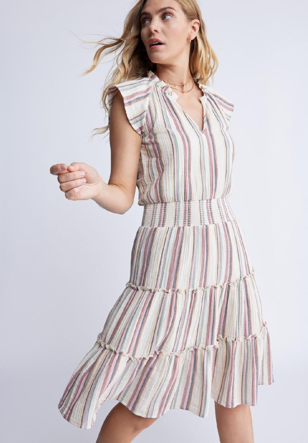 Buffalo David Bitton Livia Women’s Sriped Midi Dress In Whitecap Grey