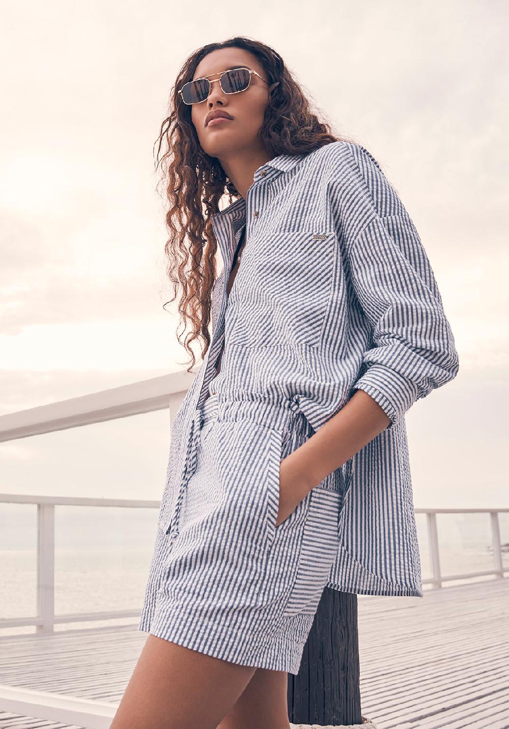 Buffalo David Bitton Ludovica Women's Seersuck Shorts Blue Stripes