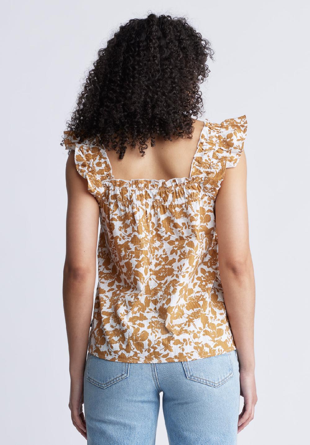 Buffalo David Bitton Mabilia Women's Flutter Sleeve Top Yellow Flowers