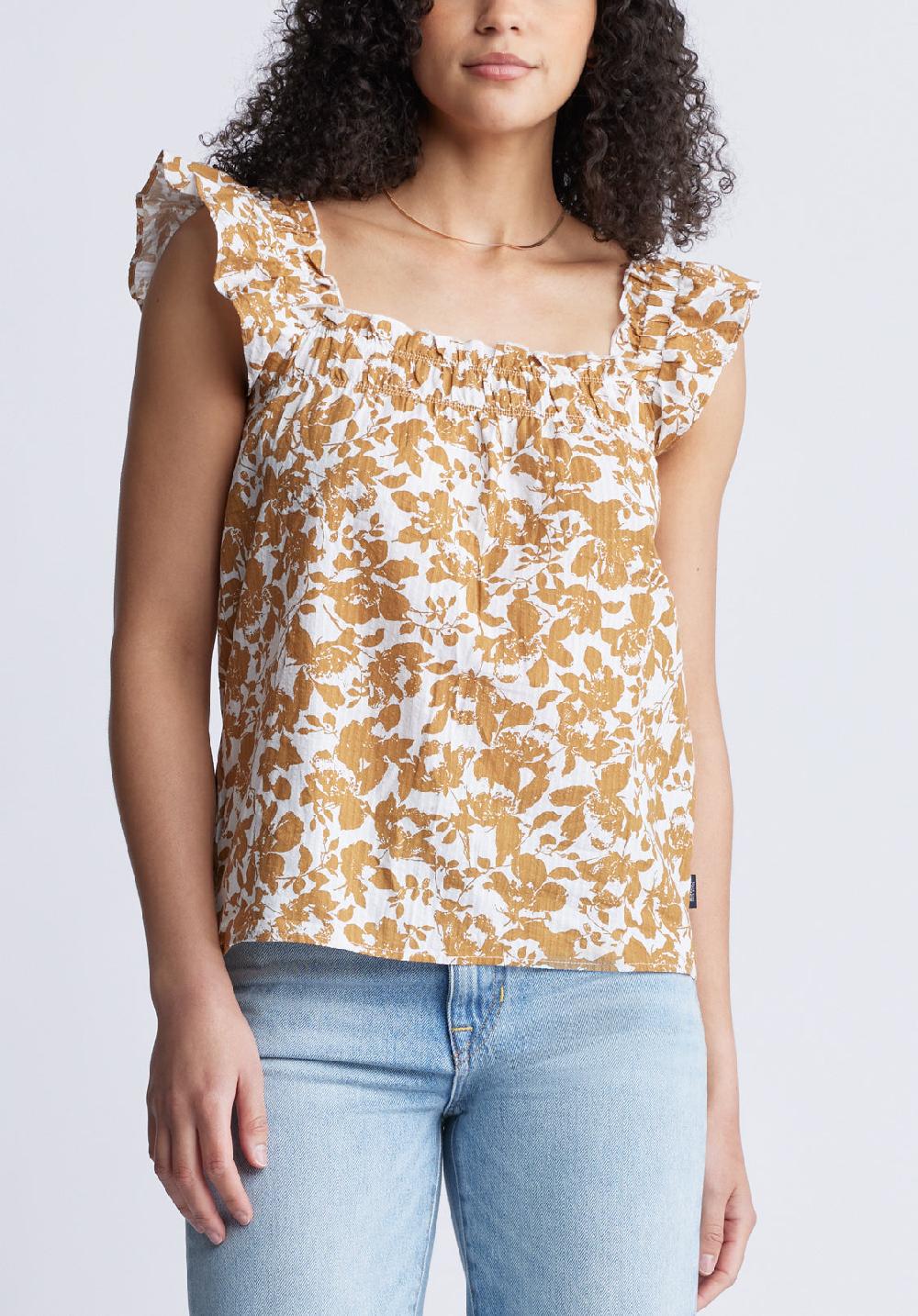 buffalo david bitton Mabilia Women's Flutter Sleeve Top Yellow Flowers