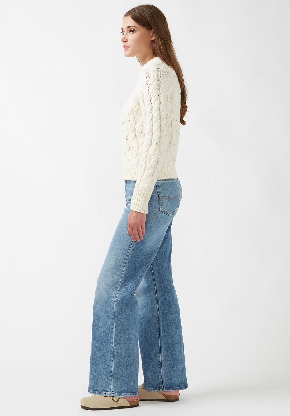 Buffalo David Bitton Magari Women's Long Sleeve Crewneck Cable Sweater In Ivory