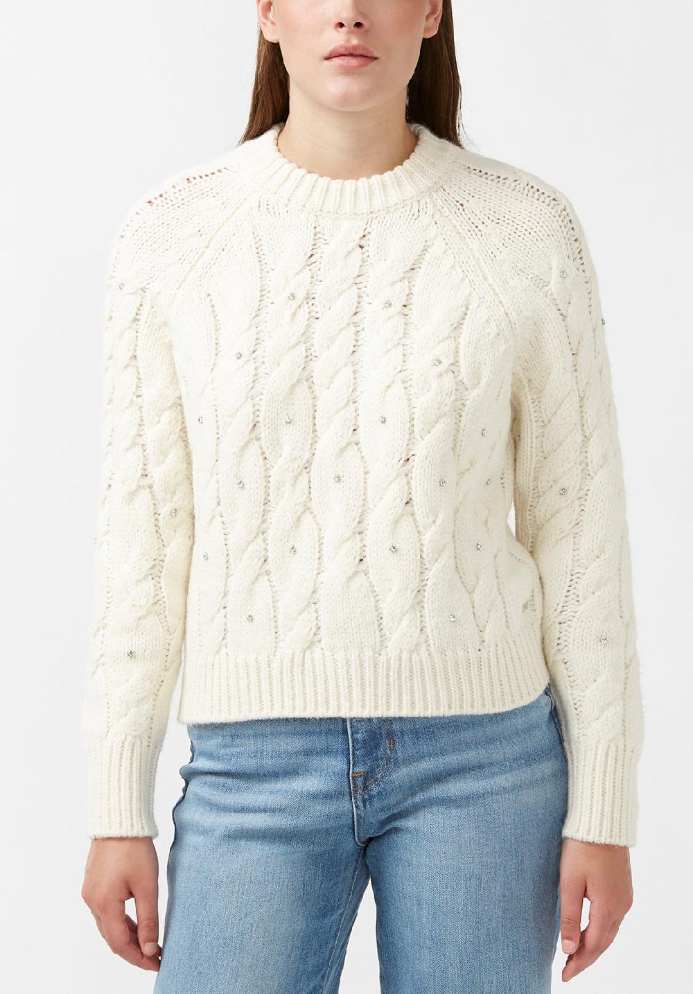 buffalo david bitton Magari Women's Long Sleeve Crewneck Cable Sweater in Ivory