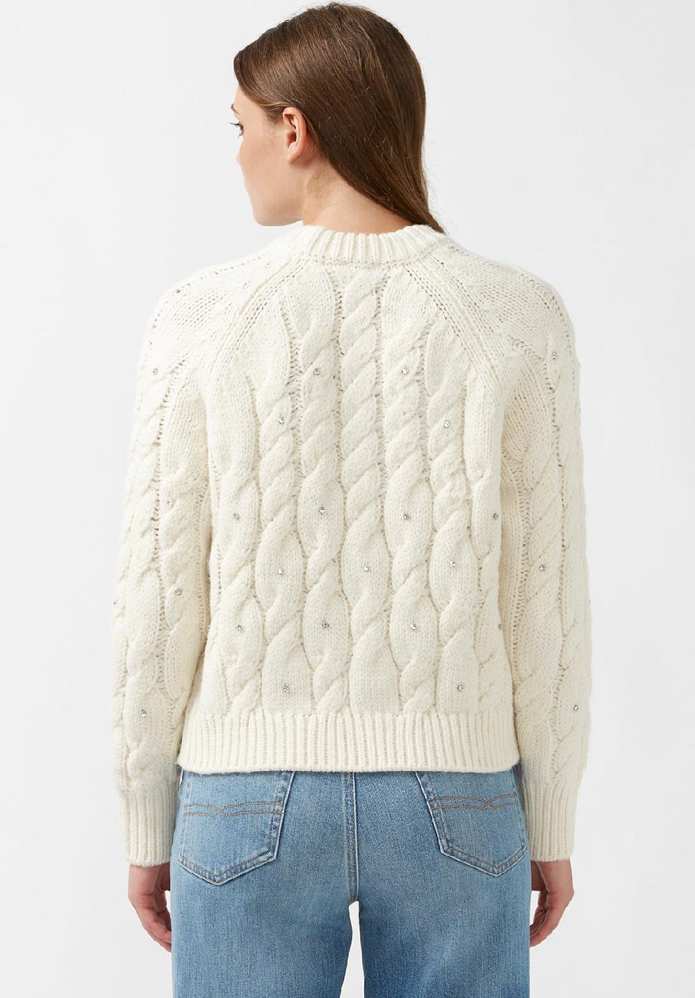 Buffalo David Bitton Magari Women's Long Sleeve Crewneck Cable Sweater In Ivory