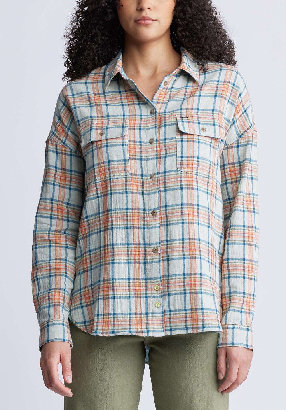 buffalo david bitton Malena Women’s Long Sleeve Plaid Shirt in Beige