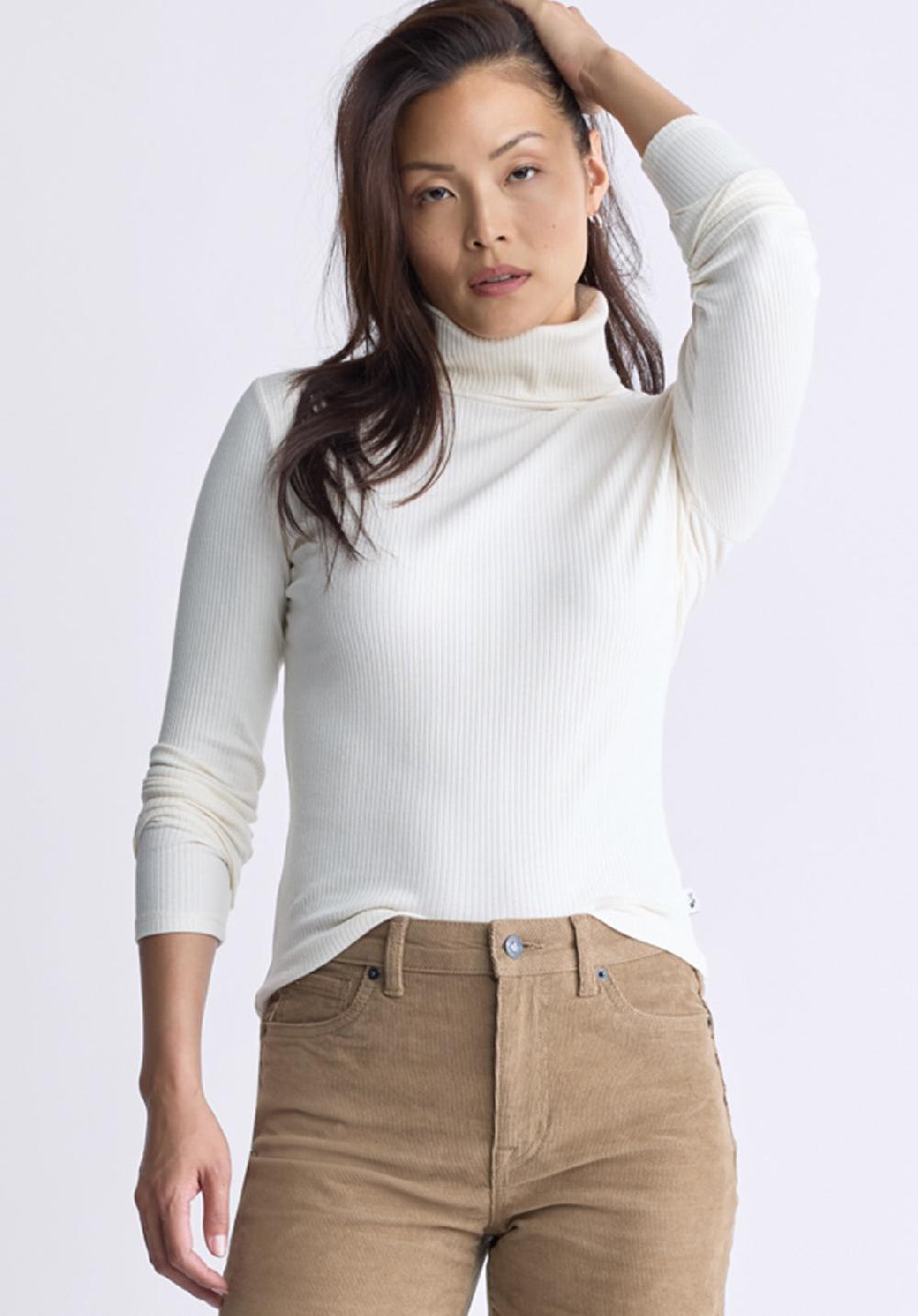 Buffalo David Bitton Mavra Women's Ribbed Turtleneck Top Egret White - KT0164F