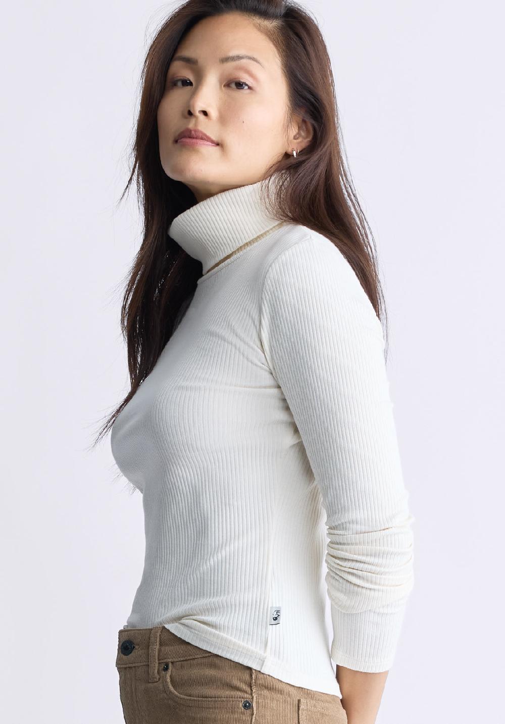 Buffalo David Bitton Mavra Women's Ribbed Turtleneck Top Egret White - KT0164F