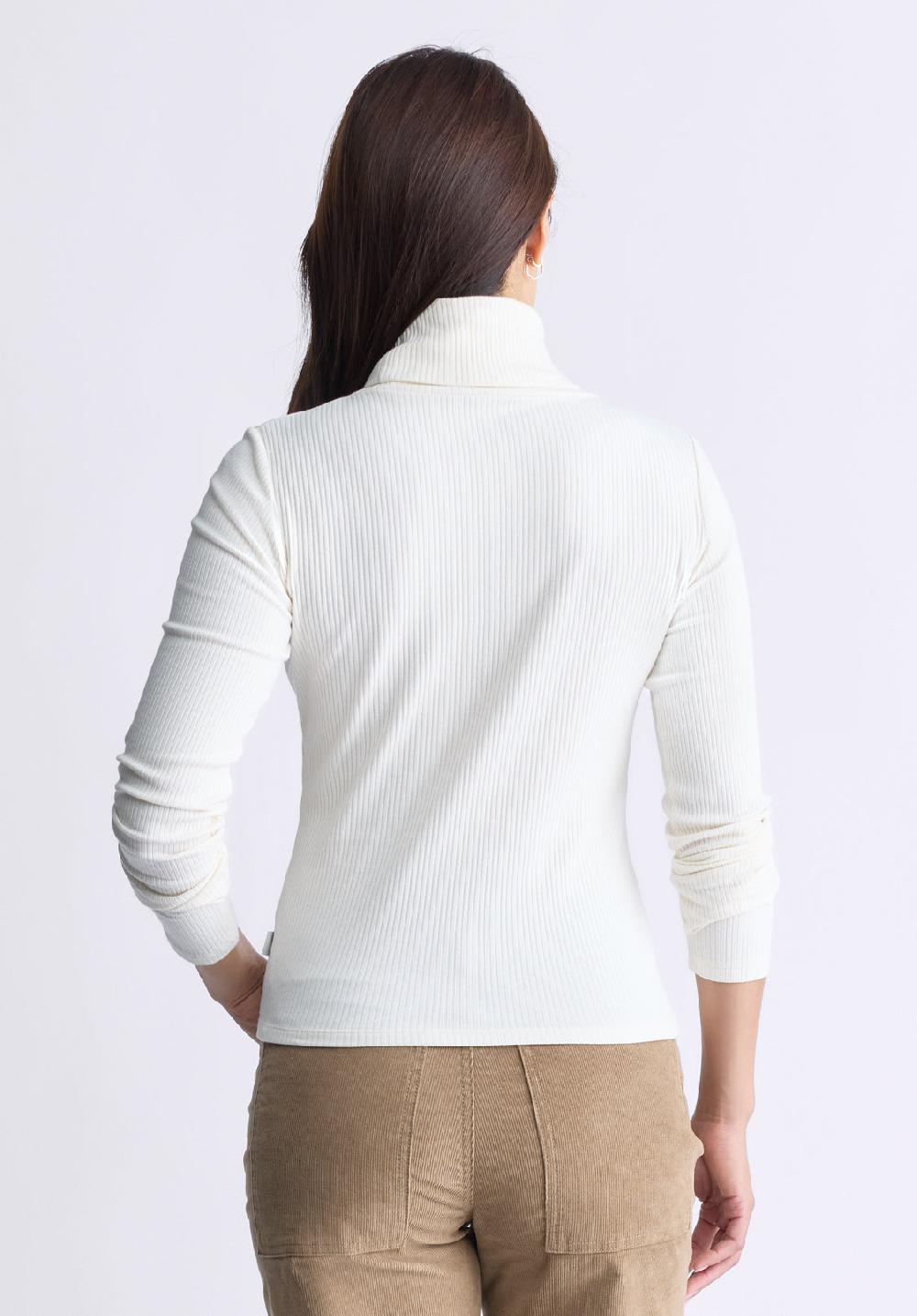 Buffalo David Bitton Mavra Women's Ribbed Turtleneck Top Egret White - KT0164F