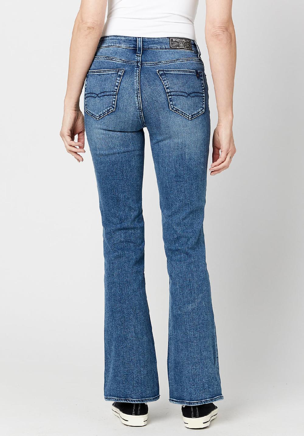 Buffalo David Bitton Mid Rise Bootcut Queen Women's Jeans In Whiskered And Sanded Blue